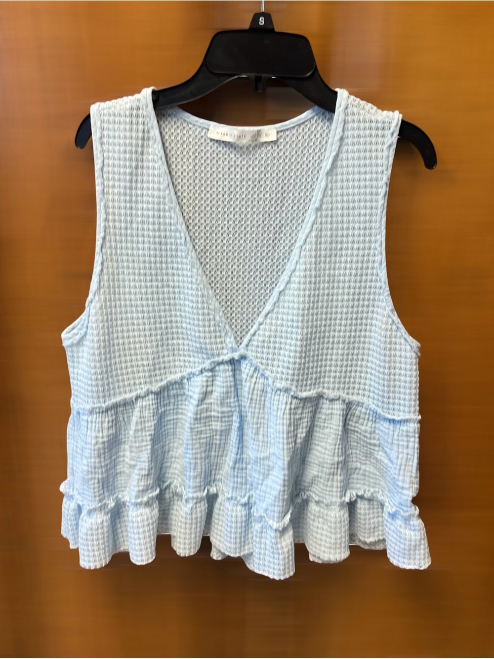 Altar'd State Light Baby Blue Ruffle Gauze Top XL Distressed Raw Hems Soft Airy